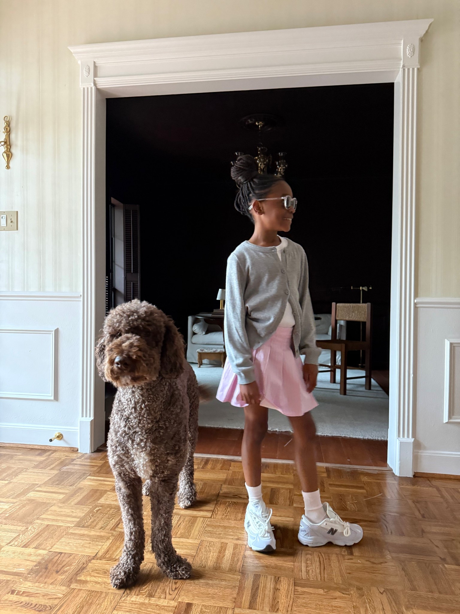 Girls pink stripe skirt, grey sweater, new balance sneakers 

#LTKStyleTip #LTKKids #LTKShoeCrush