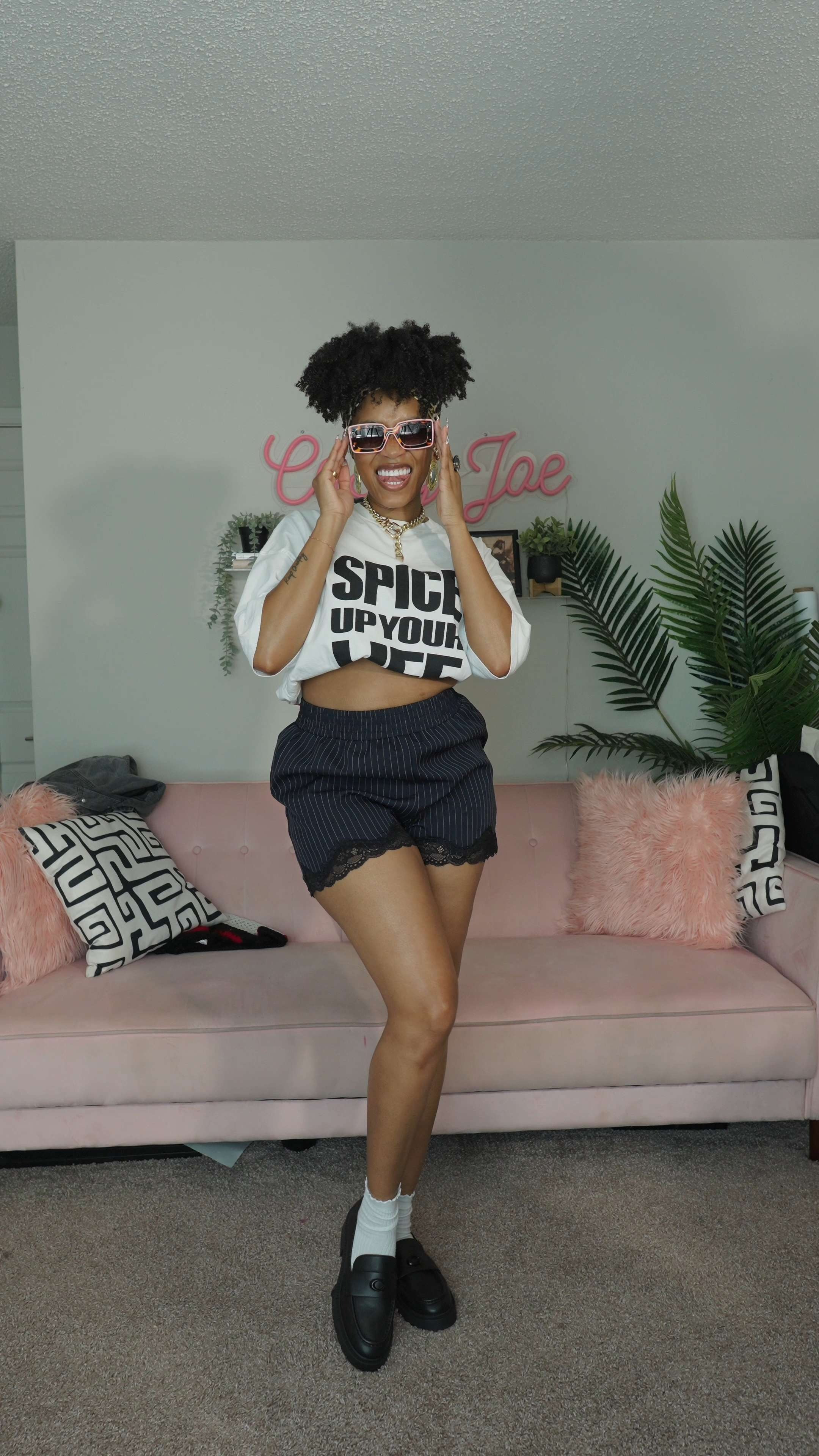 Errands outfit featuring my new Coach Leah loafers—the perfect comfortable & stylish transitional shoe. Styled with Nasty Gal pinstripe shorts (size 8), a Zara graphic tee (size medium), and simple accessories for an effortless academia-inspired look. I wear a 32DDD bra, have a 29" waist, 30" hips, and the loafers are true to size—I’m wearing 8.5. Perfect with tennis skirts, collared shirts, or casual shorts. Shop the full look here! 

 #LTKMidsize #LTKStyleTip #LTKShoeCrush