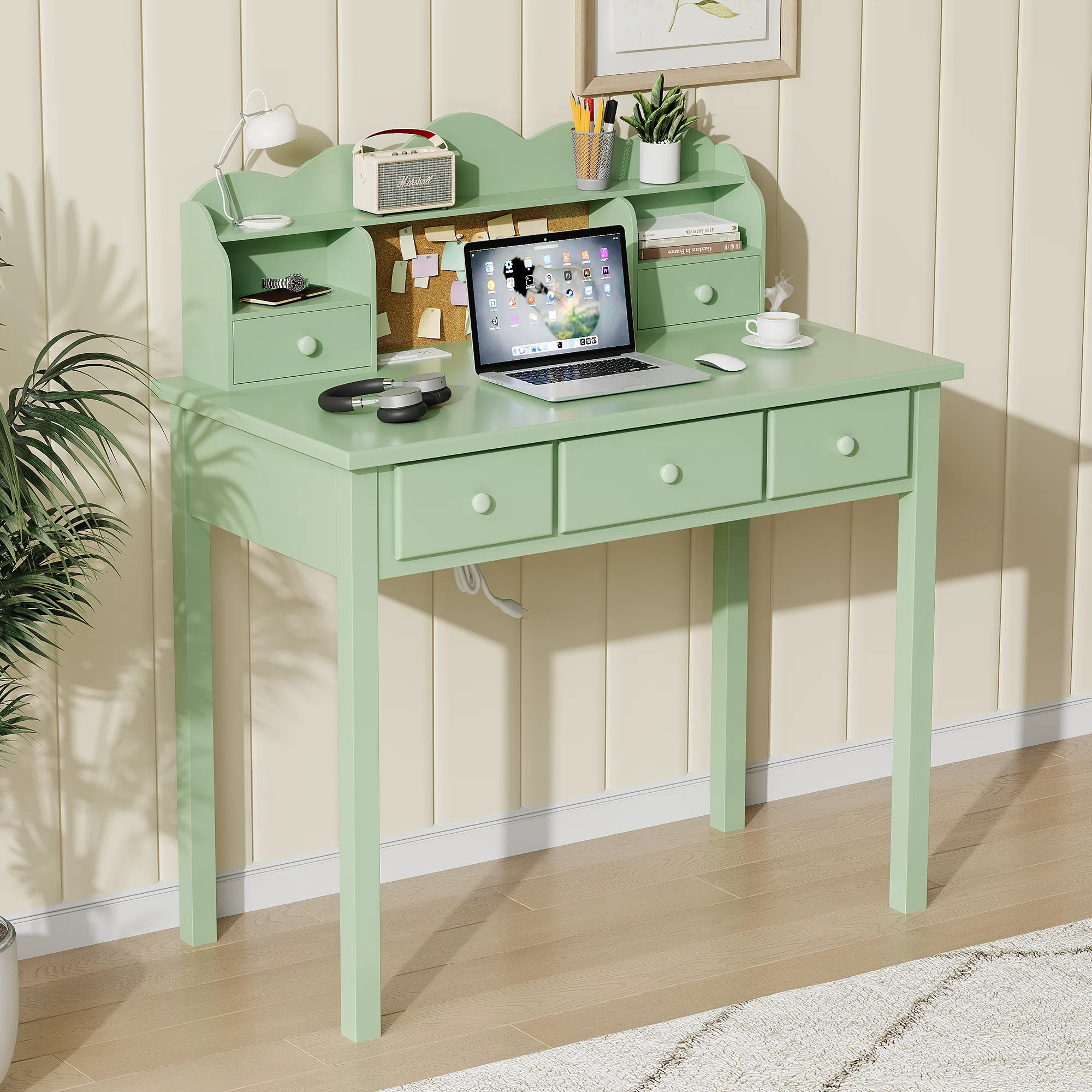 Solid Wood Base Writing Desk with Power Outlet | Wayfair North America