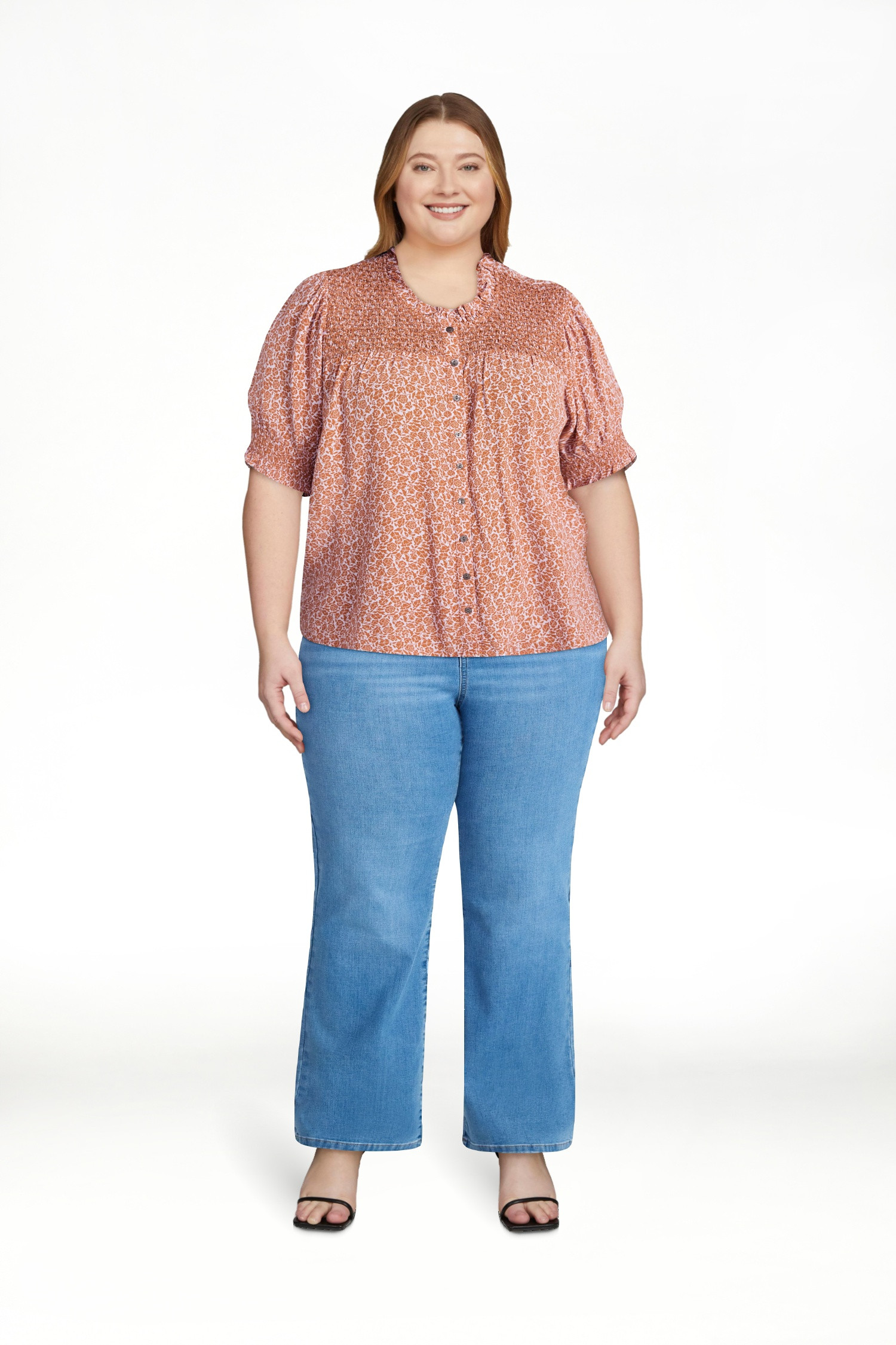 Terra & Sky Women's Plus Size Smock Yoke Top with Elbow Sleeves, Sizes 0X-5X | Walmart (US)