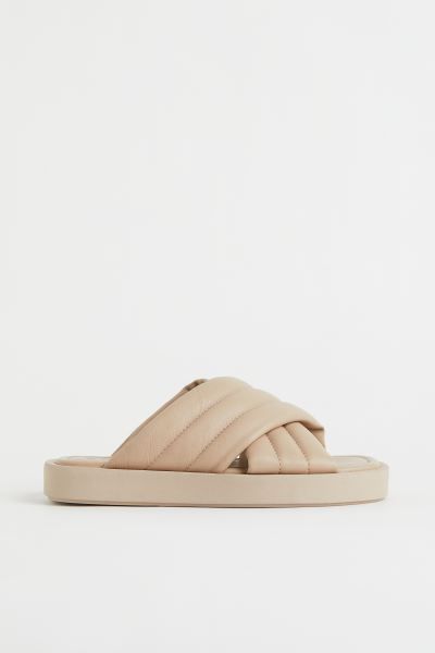 Slides in leather with square toes and wide, crossover foot straps. Leather linings and insoles, ... | H&M (UK, MY, IN, SG, PH, TW, HK)