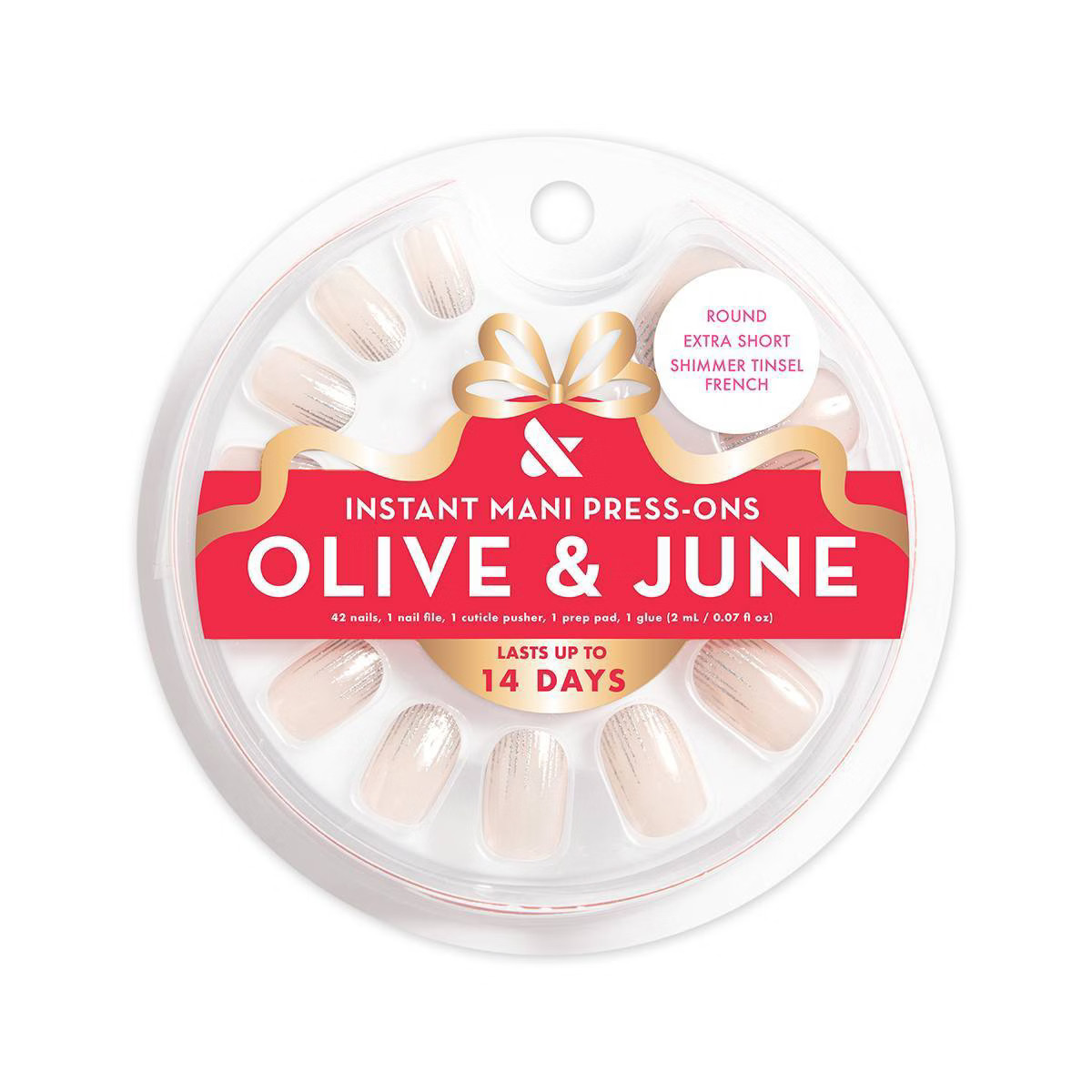 Olive & June Press-On Fake Nails - XS Round - Shimmer Tinsel French - 42ct | Target
