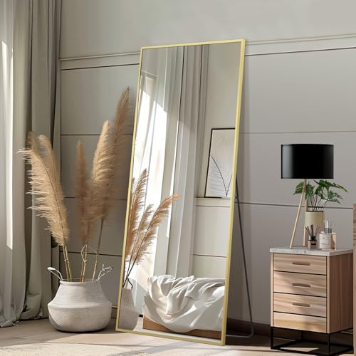 MirrMyst 56"x18" Gold Full Length Mirror, Free Standing Mirror Full Length Made of Tempered Glass, Gold Floor Mirror for Bedroom Living Room Gym Dorm | Amazon (US)