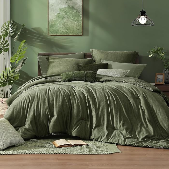 Monbix California King Comforter Set - 7 Pieces Cationic Dyeing Olive Green Bed in a Bag Cal King... | Amazon (US)