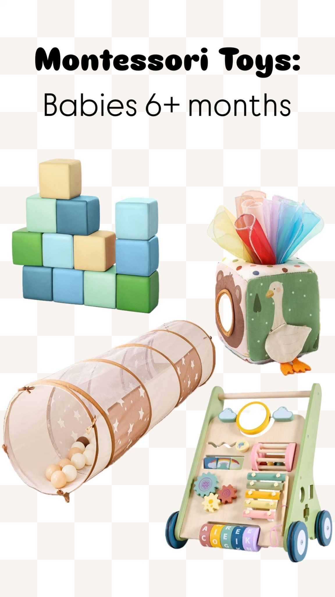 🌿 Montessori Toys for Babies 6+ Months 🌿

Looking for the best Montessori toys to support your baby’s developmental milestones? These picks are designed to encourage fine motor skills, gross motor development, sensory exploration, and independent play — all while keeping playtime simple and purposeful.

✔️ Leather-blend stacking blocks → durable, easy-to-clean, eco-friendly + great for hand-eye coordination
✔️ Sensory tissue box → sparks tactile learning, curiosity, and imaginative play
✔️ Crawl tunnel → builds strength, movement, and gross motor skills while keeping play fun
✔️ Montessori push walker → encourages balance, first steps, coordination, and problem solving

✨ These toys are perfect for parents who want Montessori at home, open-ended play, and toys that truly grow with your baby. Shop all my Montessori must-haves linked on my LTK!

#MontessoriBaby #BabyToys #MontessoriAtHome #MontessoriMom #6MonthOldBaby #LTKBaby #IndependentPlay #BabyMilestones #DevelopmentalToys #MontessoriLifestyle #MontessoriParenting #FallFinds

#LTKBaby #LTKFamily #LTKHome