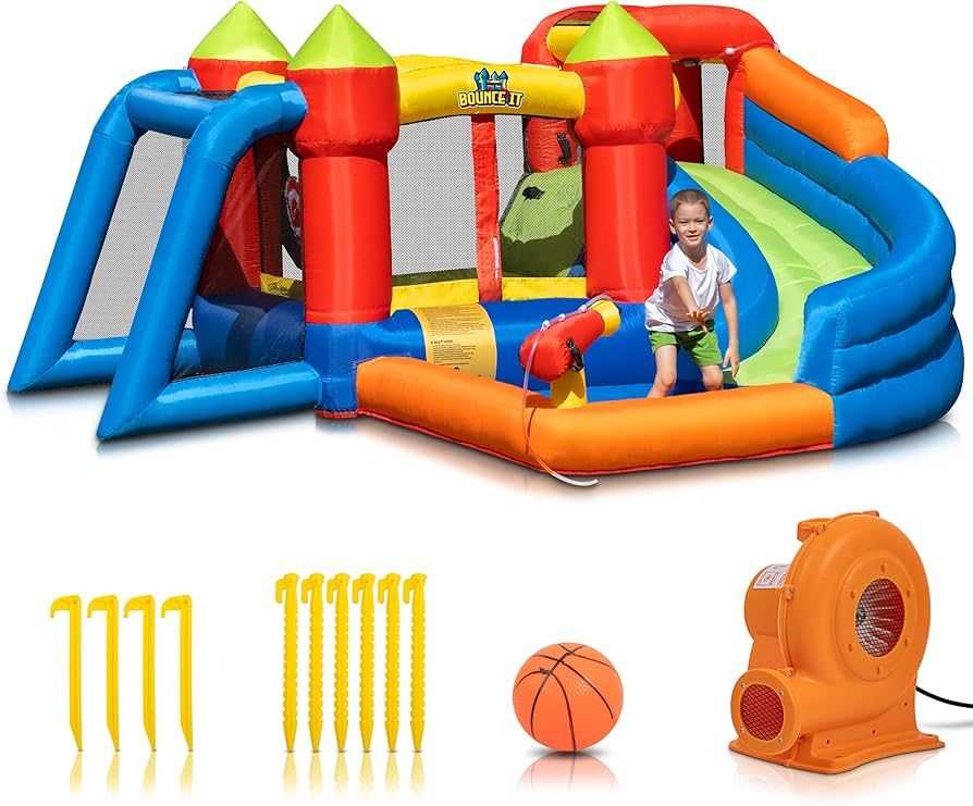 Bounce It Bouncy House for Kids Outdoor & Indoor | 7 in-1 Inflatable Bounce House with Slide, Bal... | Amazon (US)