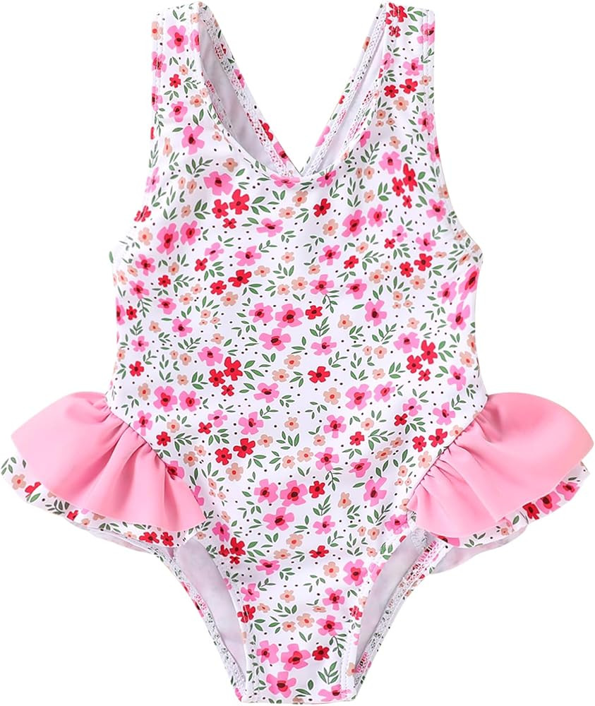Toddler Swimsuit Girl Infant One Piece Swimwear Stripe Floral Summer Beach Bathing Suits with Bow... | Amazon (US)