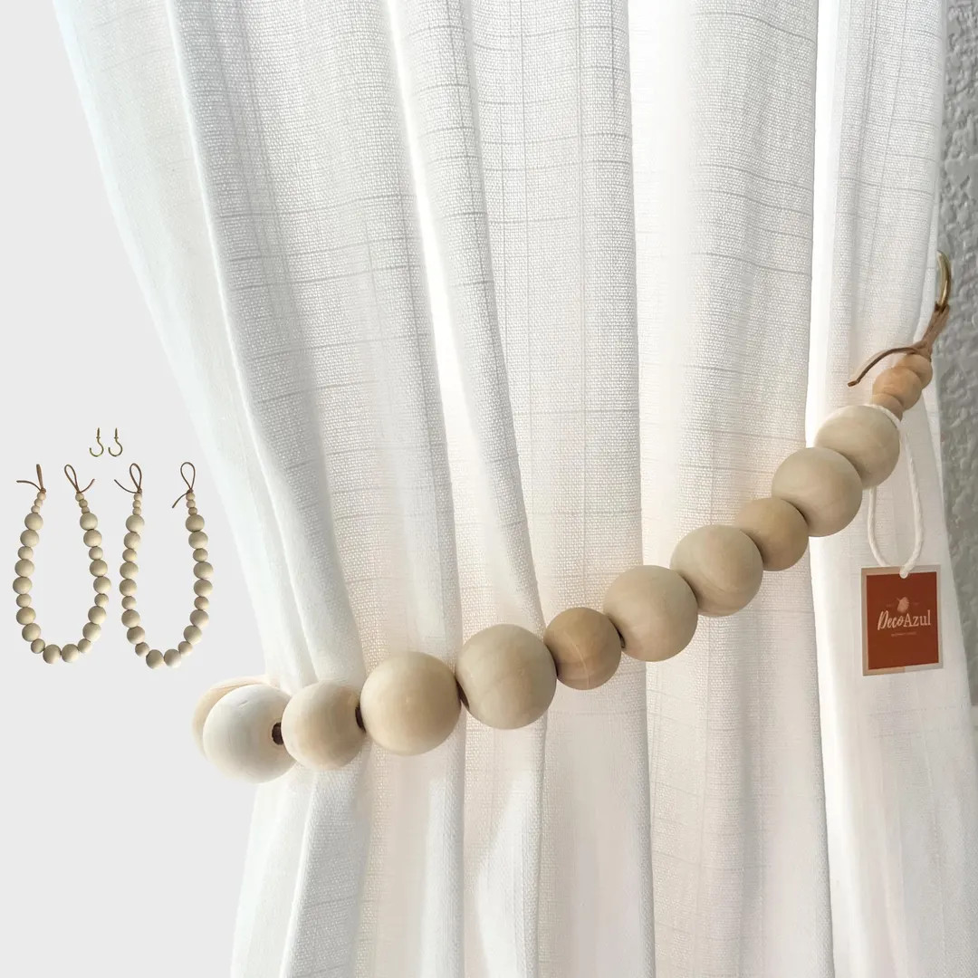 Curtain Tie Backs, Boho Decor, Wood Bead Curtain Tiebacks, Curtain Holdbacks for Bedroom, Curtain... | Etsy (US)