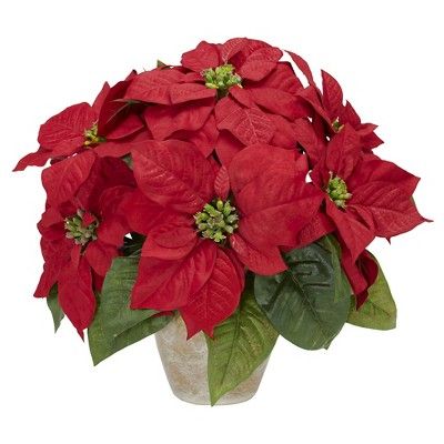 Poinsettia with Ceramic Vase Silk Flower Arrangement - Nearly Natural | Target