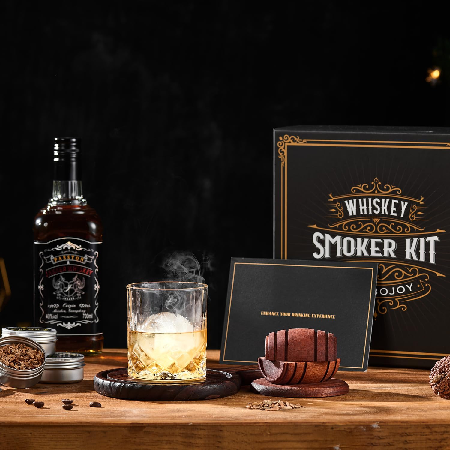 Whiskey Smoker Kit with Torch - 6 Flavors Wood Chips, 2 Glasses, 2 Ice Ball Molds - Cocktail Smok... | Amazon (US)