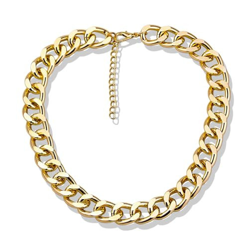 ANGLEQUEEN Chunky Gold Necklaces for Women Gold Layered Necklaces Punk 8090s Hip Hop Necklace Cuban Link Chain Necklaces Layered Choker Necklace Prom Jewelry Freaknik Outfit Accessories (Gold8) | Amazon (US)