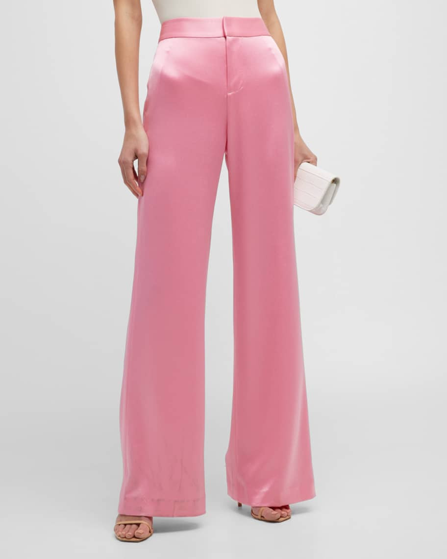 Alice + Olivia Deanna Satin High-Waisted Bootcut Pants | Neiman Marcus