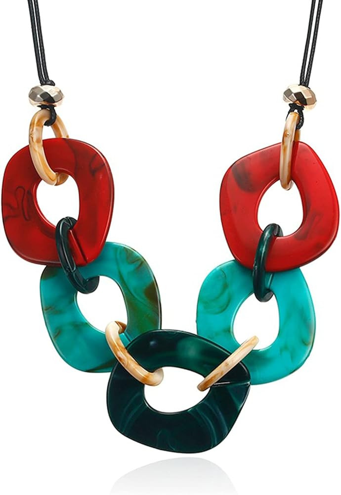 Punk Acrylic Geometric Choker Necklace Colorful Adjustable Resin Acetate Sweater Chunky Necklaces... | Amazon (US)