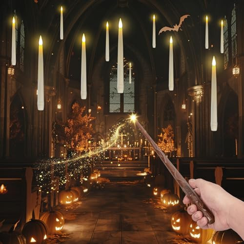 Homemory 10PCS Floating Candles with Wand Remote, Magic Hanging Candles with Timer, Flickering Warm Light Halloween Floating Candles for Halloween Christmas Birthday Party Decor | Amazon (US)