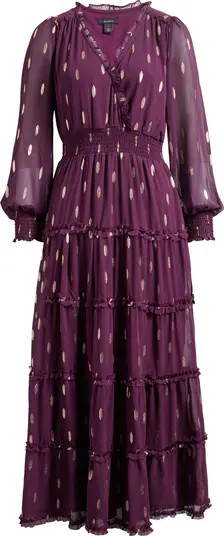 Metallic Fleck Long Sleeve Tiered Dress | Nordstrom