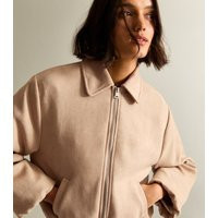 Women's Stone Faux Suede Bubble Hem Bomber Jacket New Look | New Look (UK)