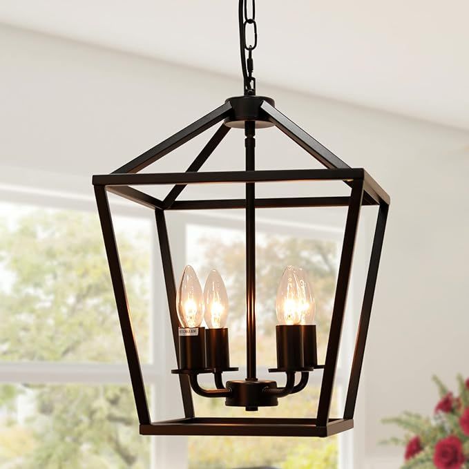 TELAFLY 4-Light Lantern Pendant Light,Modern Industrial Black Cage Farmhouse Chandelier for Kitch... | Amazon (US)