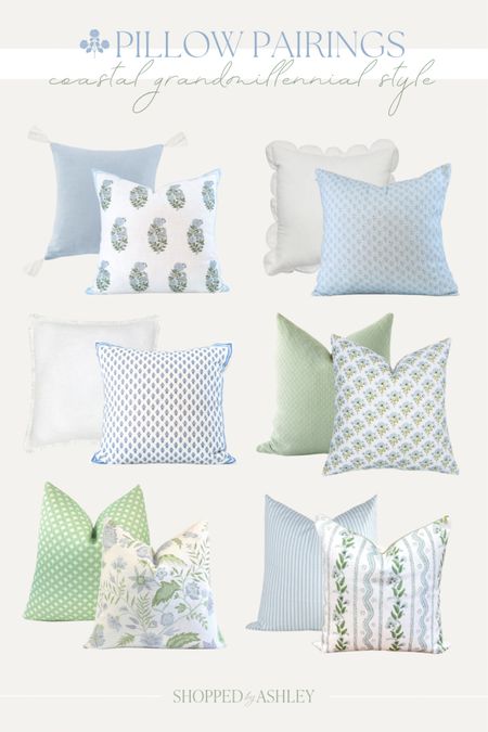 Coastal Grandmillennial pillow pairings! Most of these are very budget friendly and several are from small businesses on Etsy! 

Blue and green, blue and white, pillow covers, living room pillows, bedroom pillows, Grandmillennial, coastal grandmother 

#LTKHome #LTKStyleTip