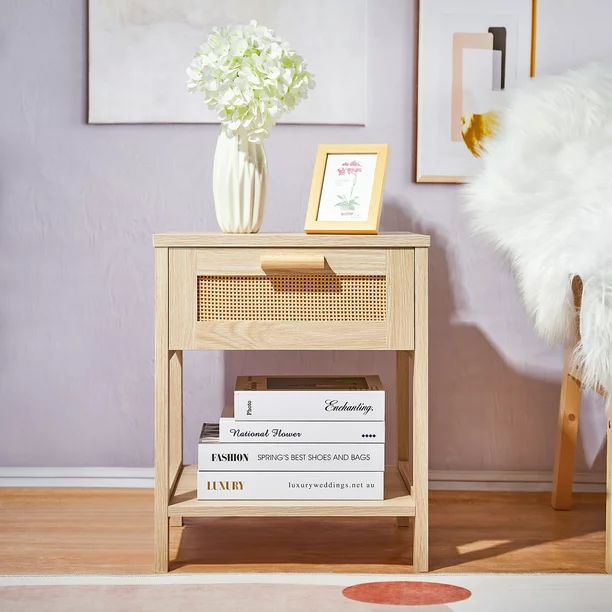 CREATIVELAND Nightstand with 1 Rattan Drawer, End Table, Side Table with Storage for Bedroom, Liv... | Walmart (US)