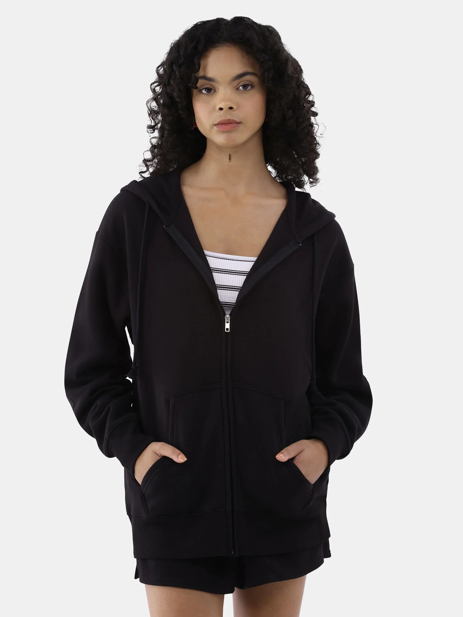 No Boundaries Zip Front Tunic Hoodie, Women's | Walmart (US)