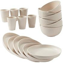 18pcs Wheat Straw Dinnerware Sets HXYPN Unbreakable Reusable Dinnerware Set Kitchen Cups Plates a... | Amazon (US)