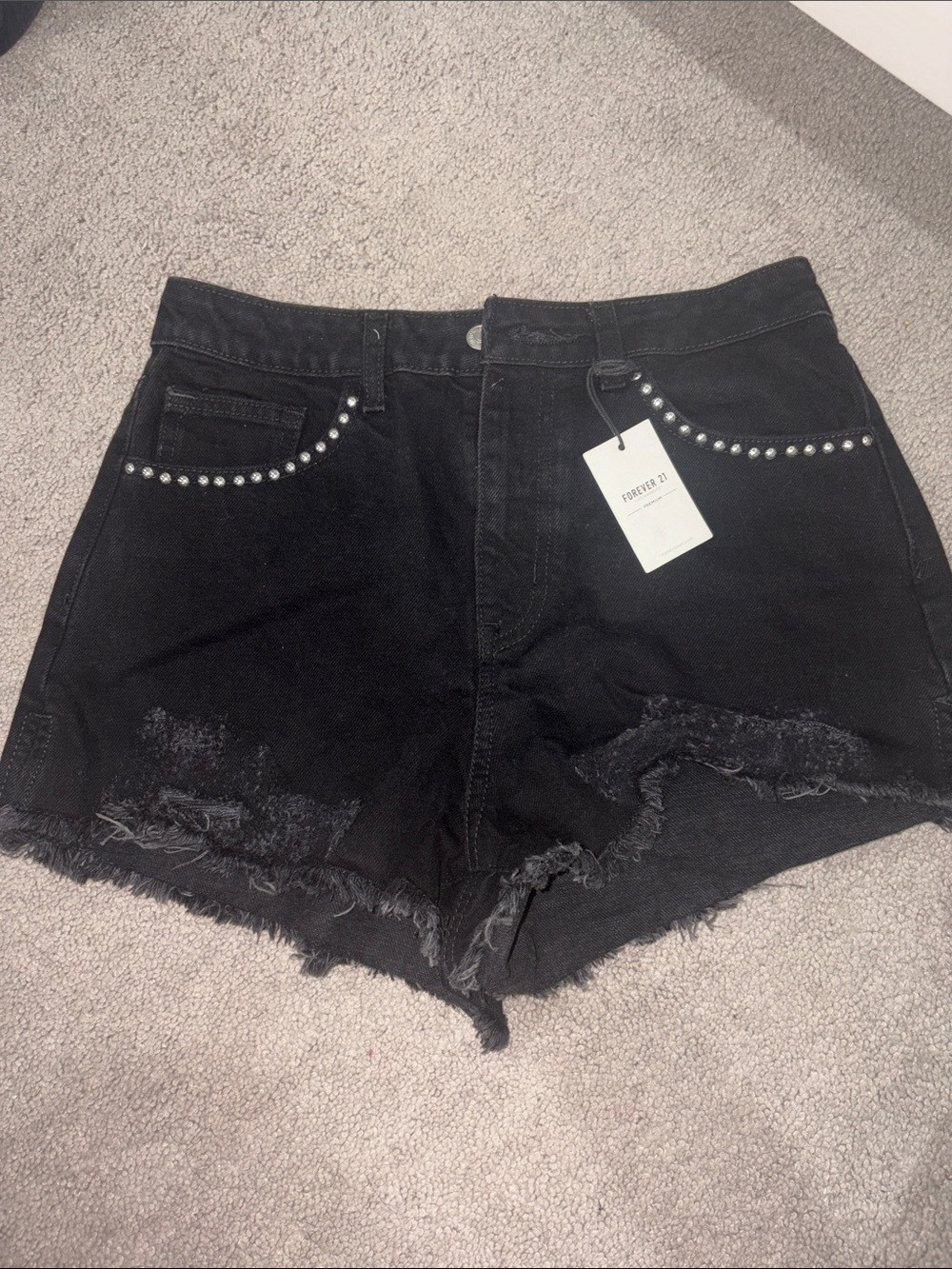 NWT Forever 21 Black Studded High-Rise Jean Shorts | Poshmark