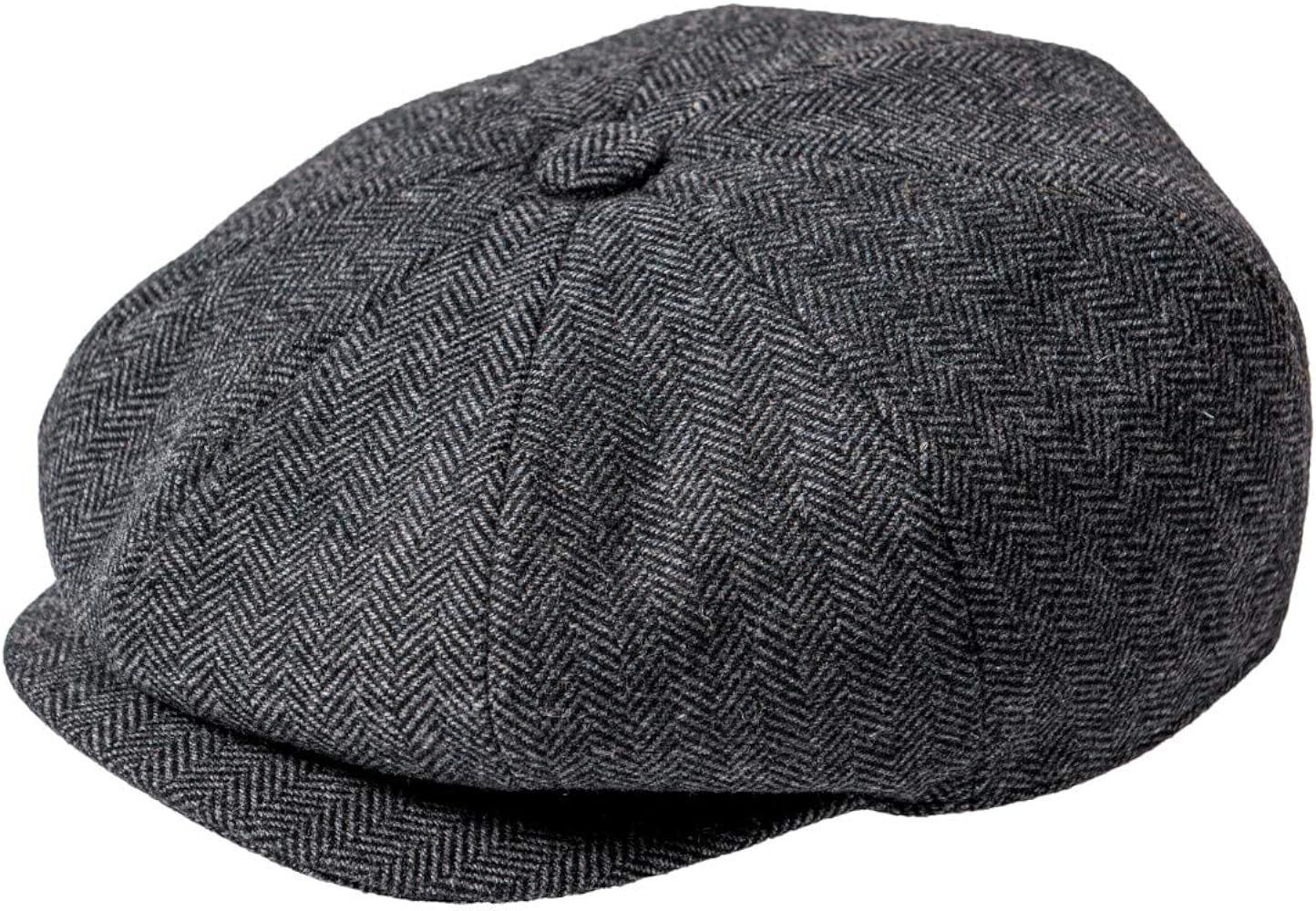 JANGOUL Men Wool Blend 8 Panel Newsboy Cap Tweed Cabbie Hat Snap Brim | Amazon (US)