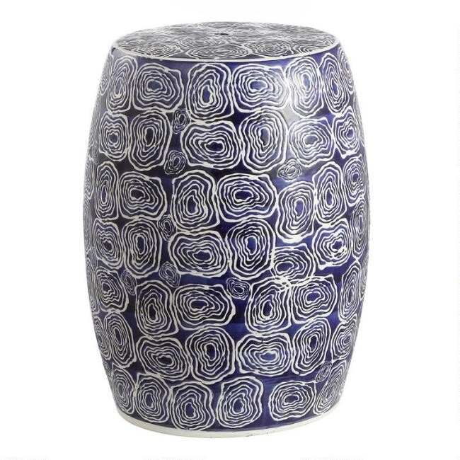 Navy and White Ceramic Olean Outdoor Accent Stool | World Market