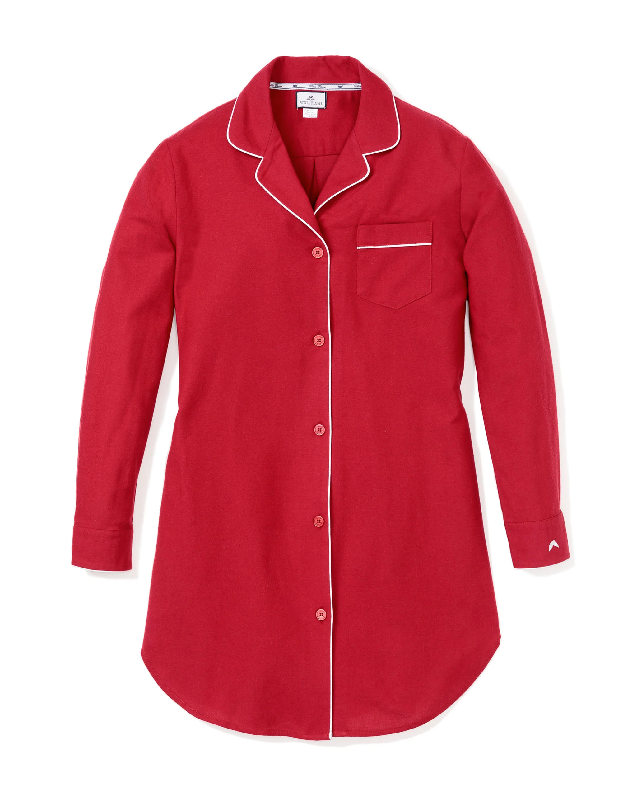 Women's Flannel Nightshirt in Red | Petite Plume