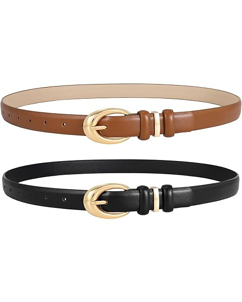 TRIWORKS Women Leather Belt for Jeans Pants Fashion Ladies Skinny Faux Leather Dress belt with Go... | Amazon (US)