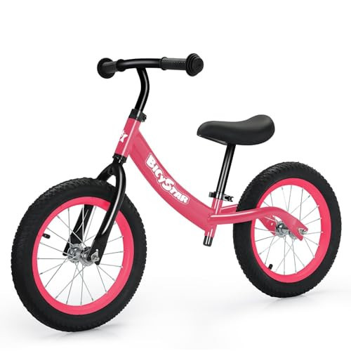 Bicystar 14 Inch Balance Bike for Kids 3-6 Year Old, Bike with No Pedals, Air Rubber Tires, Adjustable Height, Foot Rest, Pedalless Bicycle Boys, Girls (Pink) | Amazon (US)