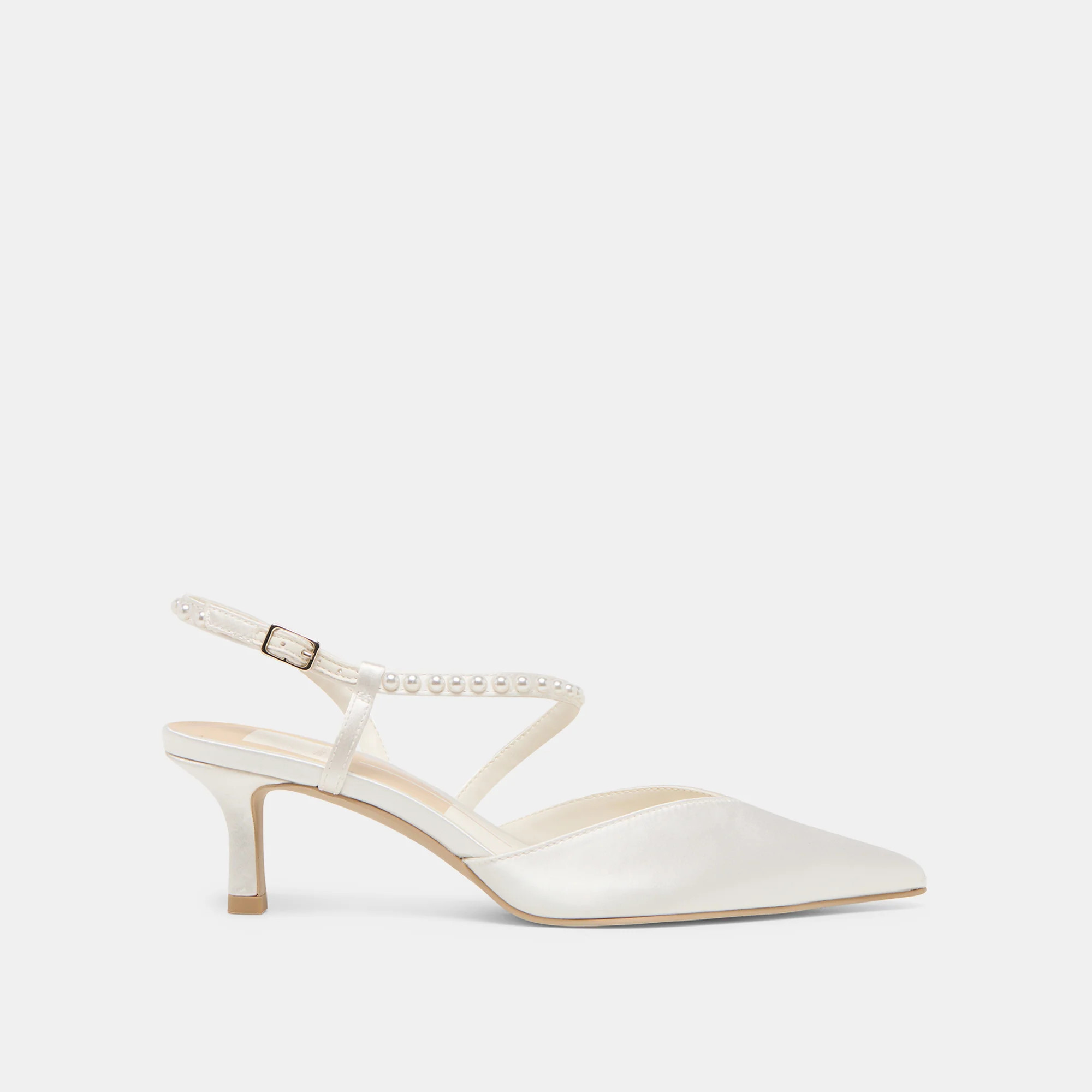 Kamra Pearl Mid Heels True White Satin | DolceVita.com