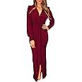 PRETTYGARDEN Women's Long Sleeve Maxi Bodycon Dresses V Neck Twist Front Ruched Cocktail Evening ... | Amazon (US)
