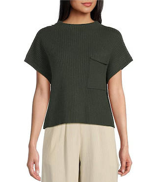 Knit Mock Neck Front Pocket Short Sleeve Sweater | Dillard's