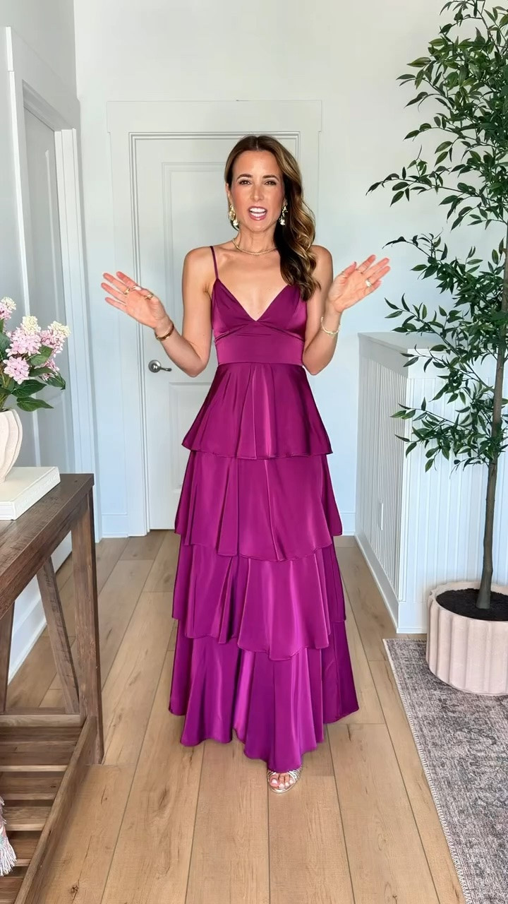 Wedding guest dress. Fall wedding guest. Winter wedding guest. Summer wedding guest. Tiered maxi dress in XXS with adjustable straps. Cocktail dress. Rehearsal dinner dress. Black-tie optional dress. Party dress. Gold heels are TTS.

#LTKTravel #LTKWedding #LTKootd