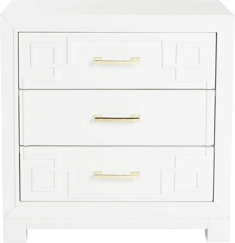 Safavieh Home Collection Raina White 3-Drawer Greek Key Nightstand | Amazon (US)
