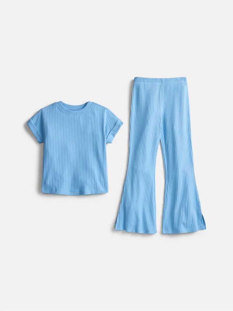 Wonder Nation Girls Rib Knit Top and Pants Set, 2-Piece, Sizes 4-18 & Plus | Walmart (US)