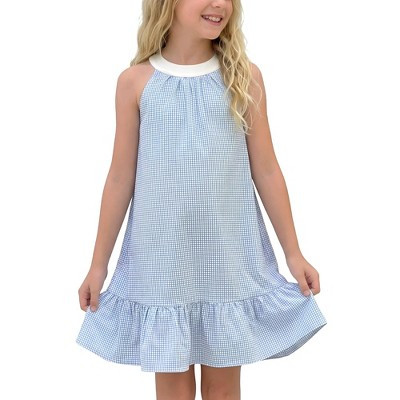 INSPIRE CHIC Girls' Casual Halter Neck Sundress Plaid Dress Above-Knee Length Dress Small Blue | Target
