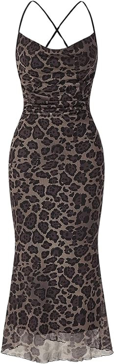 Floerns Women's Spaghetti Strap Cowl Neck Long Slip Satin Silk Midi Dress | Amazon (US)