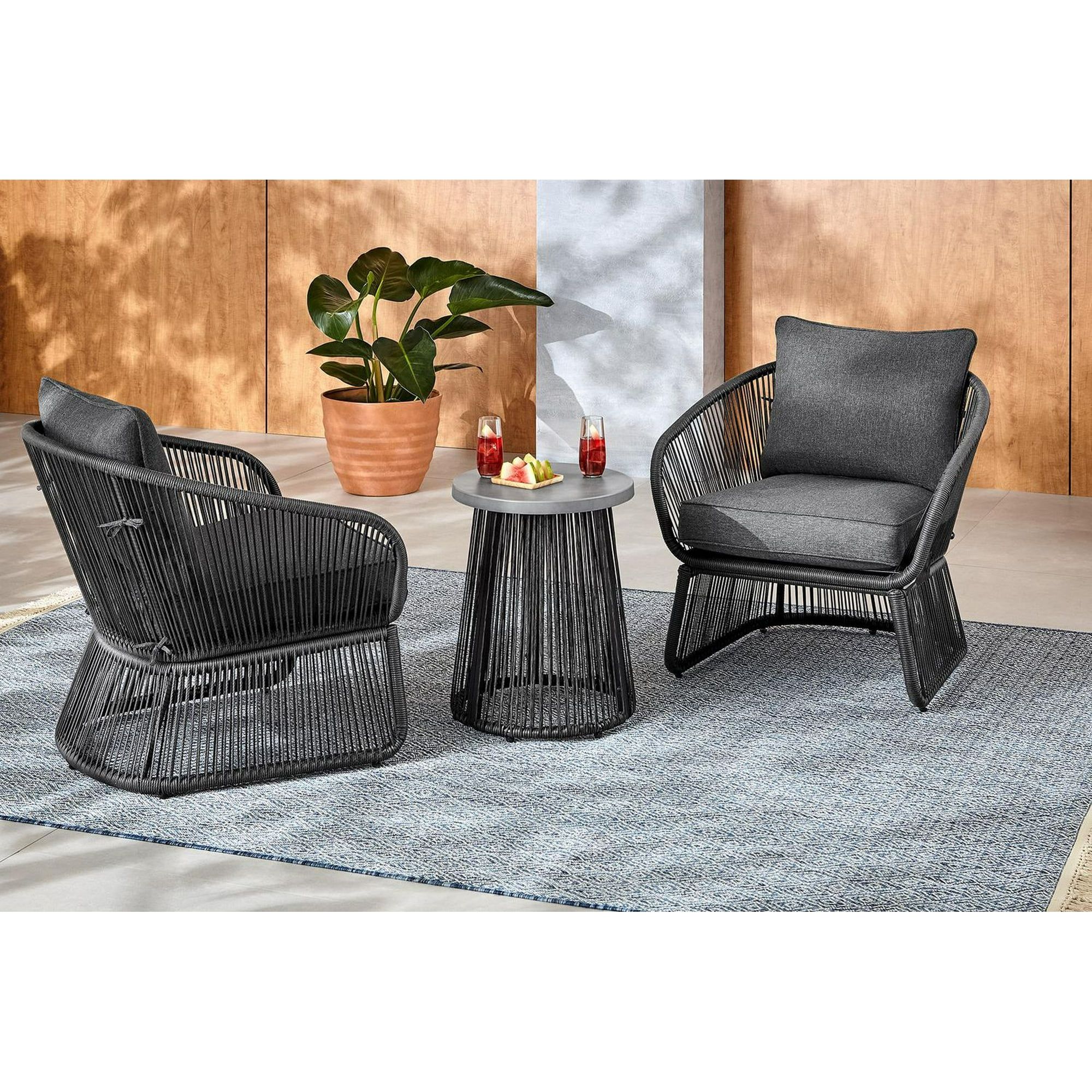 HOMETRENDS Corday 3-Piece Patio Chat Set - Black, Handwoven wicker | Walmart (CA)