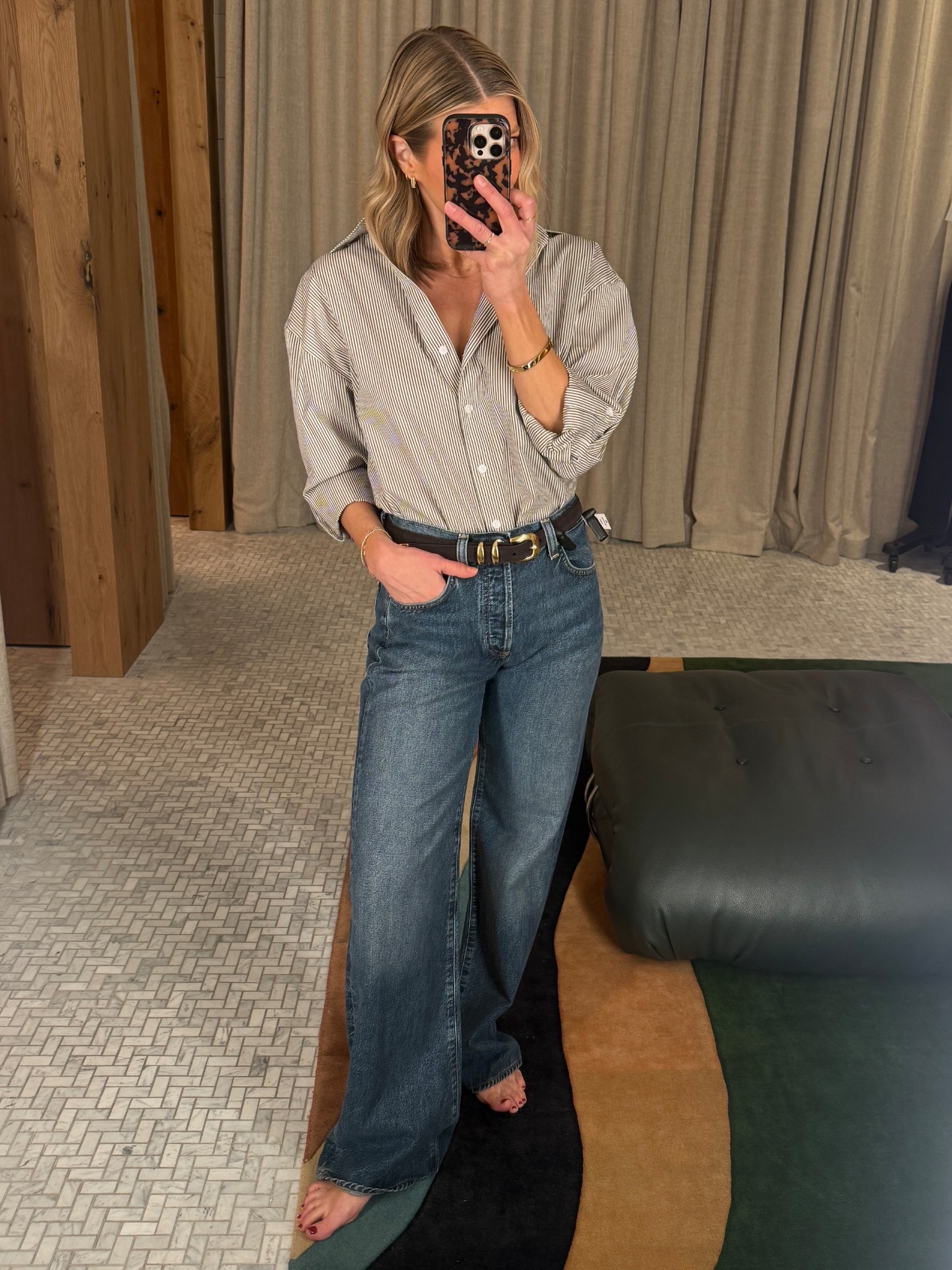 Wearing 25 jeans, xs button-up shirt, small belt 

#LTKOver40 #LTKgrwm #LTKootd