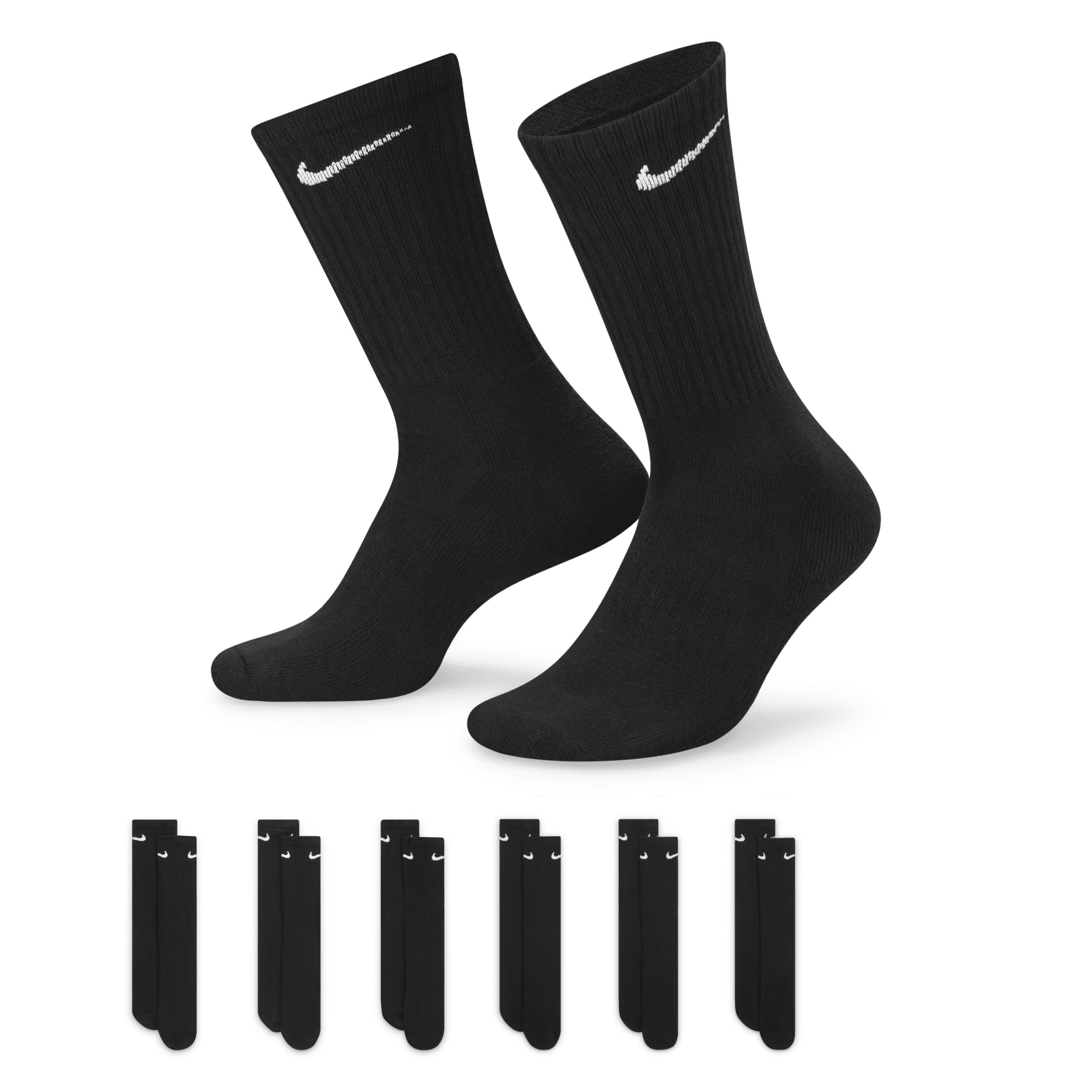 Nike Men's Everyday Cushioned Training Crew Socks (6 Pairs) in Black | SX7666-010 | Nike (US)