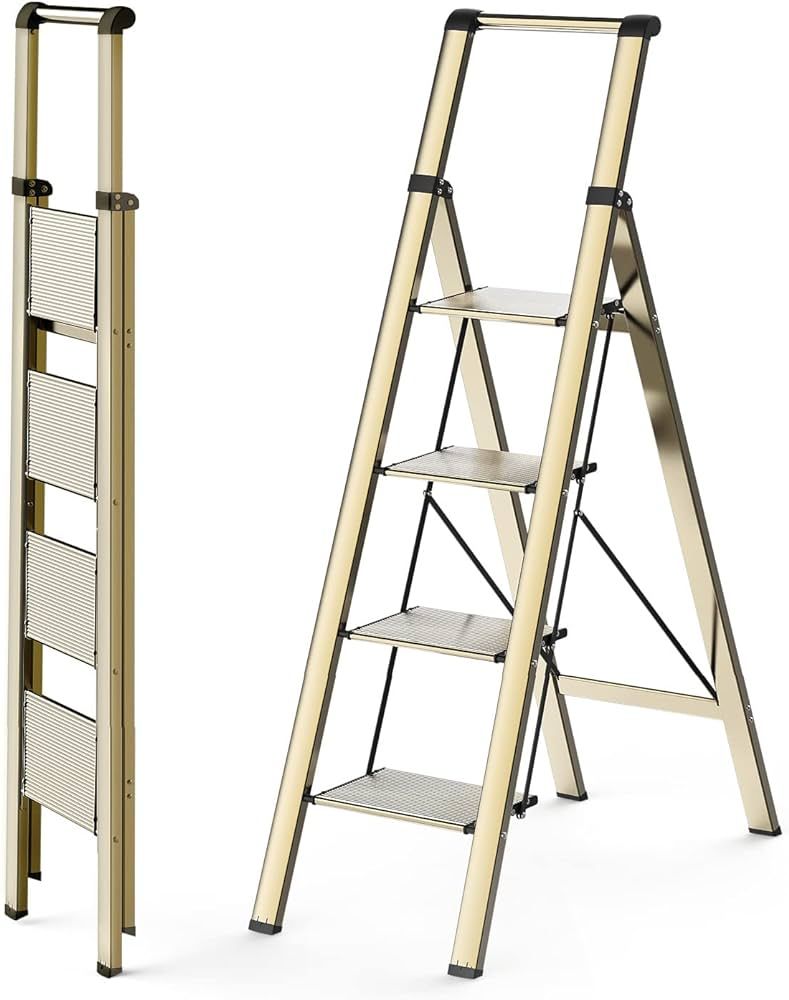 Step Ladder 4 Step Folding, Lightweight Portable Stepladder with Anti-Split Pedal, Ladders with C... | Amazon (US)