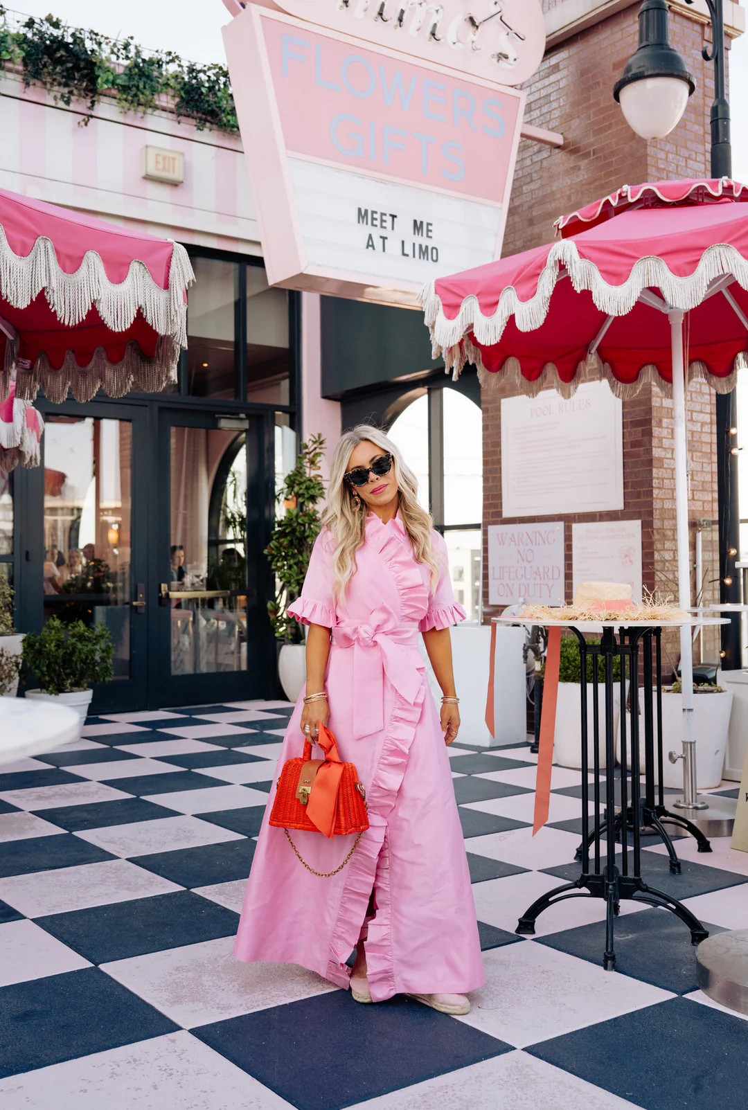 Anne Claire ruffle wrap maxi dress in candy pink | Elizabeth Wilson Designs