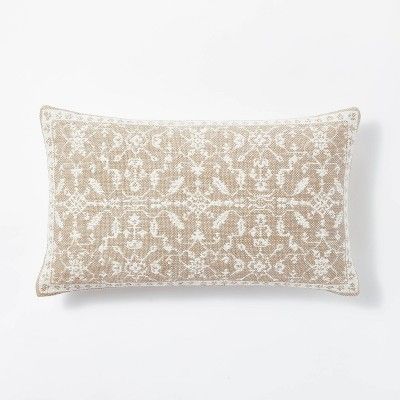Oversized Cotton Slub Woven Jacquard Lumbar Throw Pillow Taupe/Cream - Threshold™ designed with... | Target