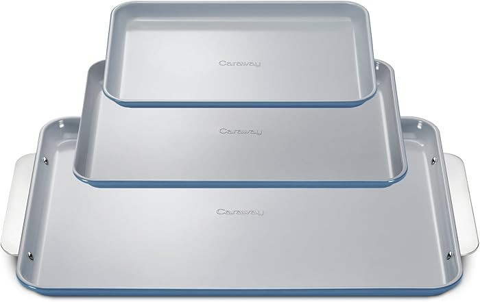 Caraway Non-Stick Ceramic Baking Sheet Trio - Naturally Slick Ceramic Coating - Non-Toxic, PTFE &... | Amazon (US)