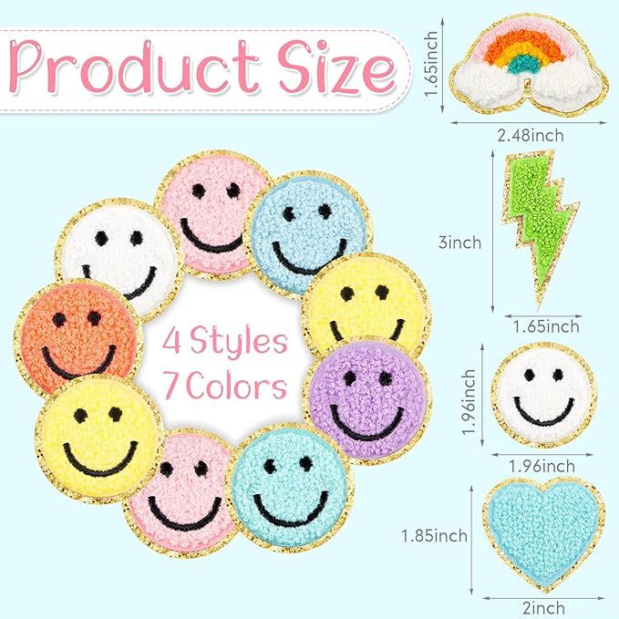 28 Pcs Iron On Patches Colorful Sew Iron on Patch Cute Chenille Embroidered Patches Applique Patc... | Amazon (US)