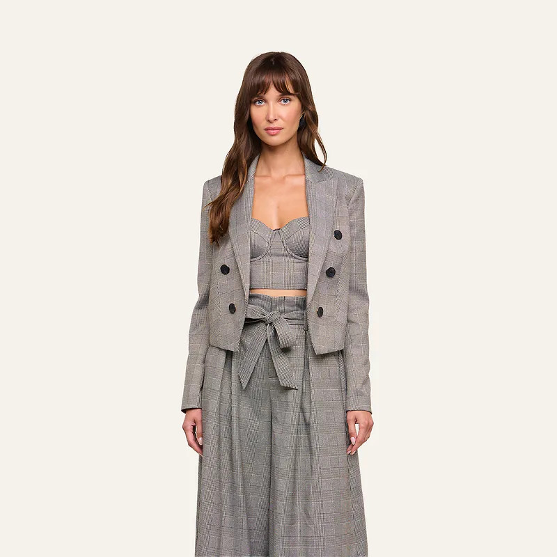 Lila Tweed Blazer in Beige/Black Lurex Glen Plaid | L'AGENCE | L'Agence