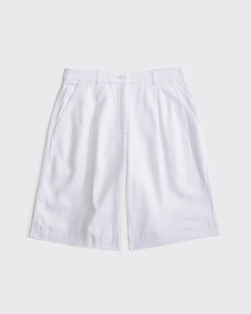 Curve Love Mid Rise Linen-Blend Bermuda Short | Abercrombie & Fitch (UK)