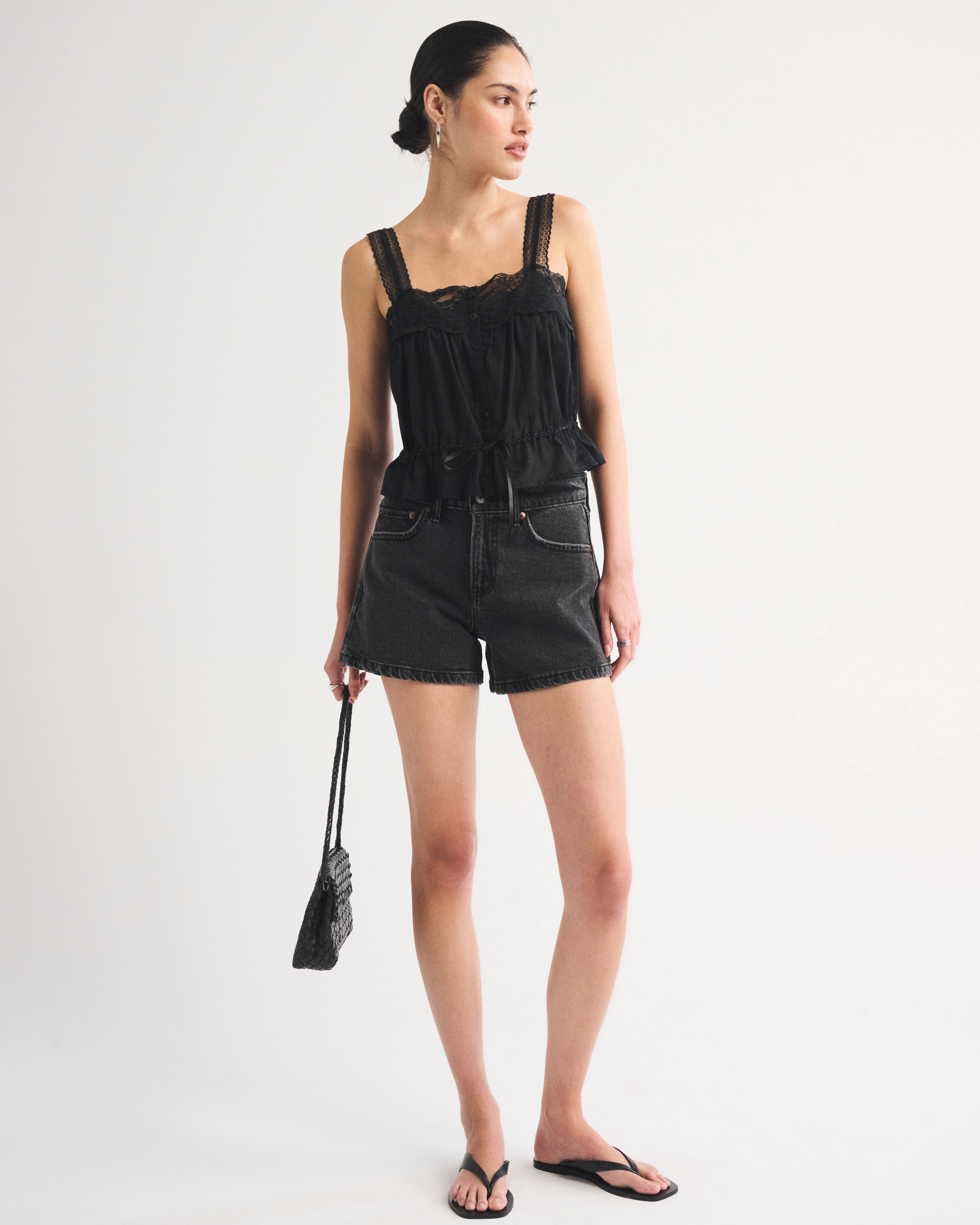 Lace-Trim Cinched Button-Through Cami | Abercrombie & Fitch (US)